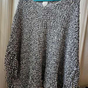 Chico's Black And White Monochrome Knit Poncho Top